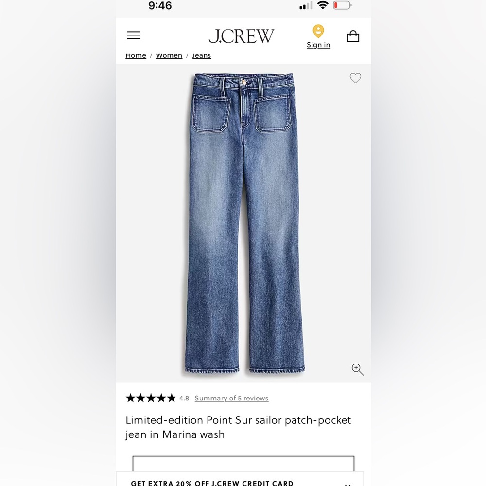 Limited Edition Point Sur Sailor Patch Pocket Jean - image 1